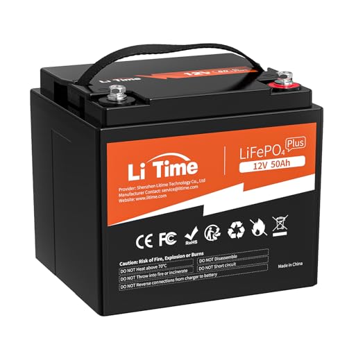 LiTime 12V50Ahリン酸鉄リチウムイオンバッテリー 640W出力電力 4000回以上サイクル 多重保護機能付き50AのBMS コンパクトで軽量化 LiFePO4バッテリー 鉛蓄電池の置き換え ポータブル電源自作 アマチュア無線 防犯カメラ 魚探 エレキモーター キャンプ・キャンピングカーなどに最適 日本語取扱説明書付き